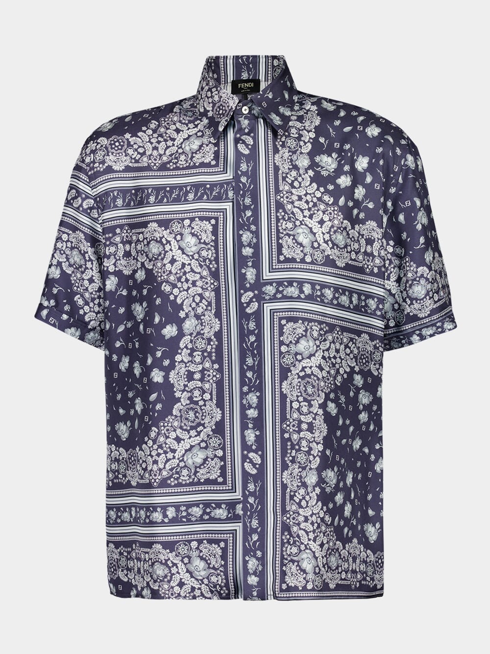 White and Blue Bandana Silk Shirt