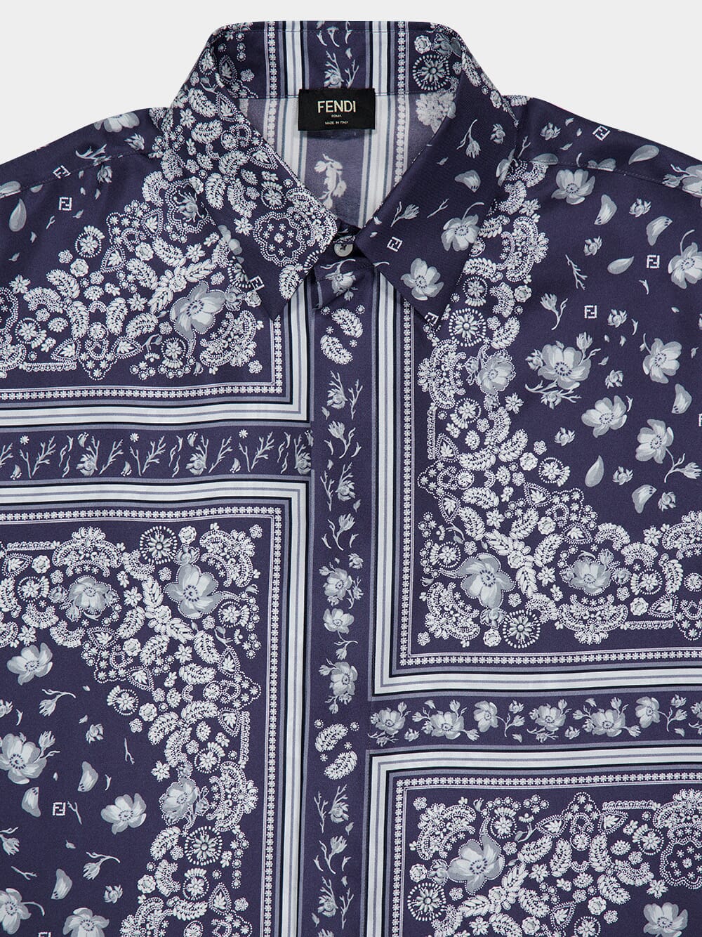 White and Blue Bandana Silk Shirt - Image 3