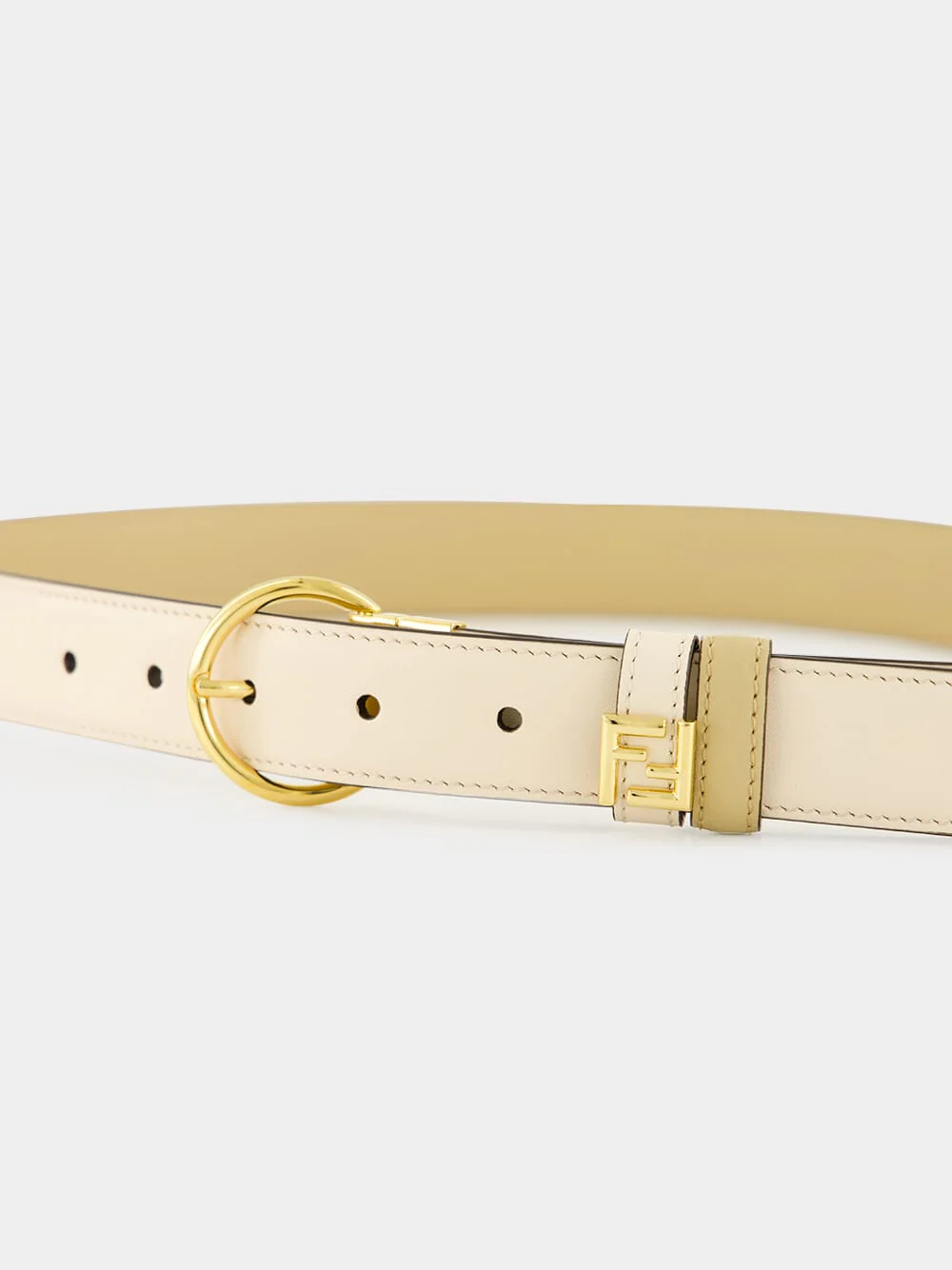 White and Cappuccino Reversible FF Leather Belt - Image 4