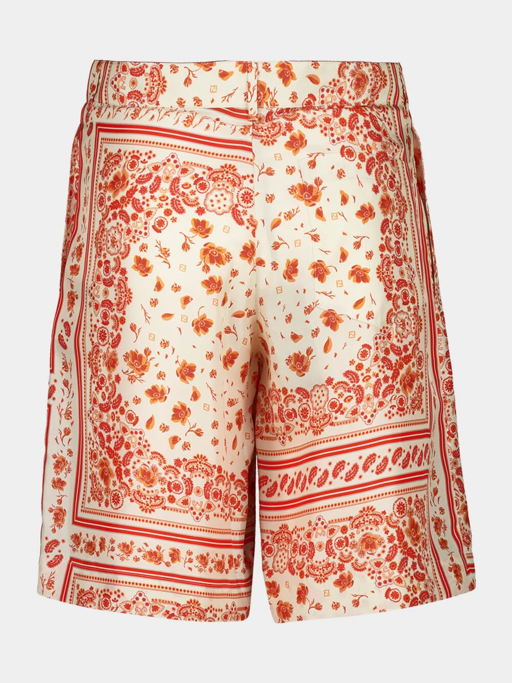 White and Coral Bandana Silk Bermuda Shorts - Image 2