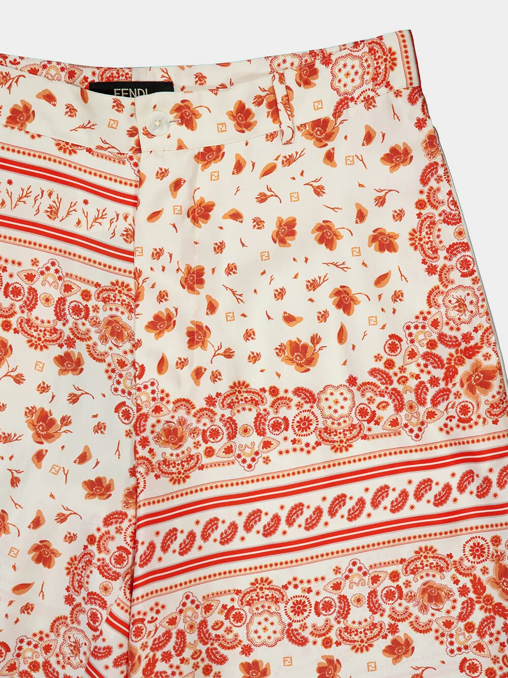 White and Coral Bandana Silk Bermuda Shorts - Image 3