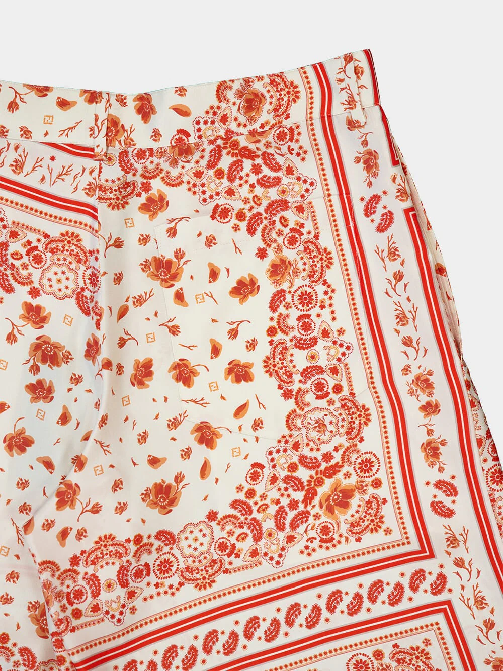 White and Coral Bandana Silk Bermuda Shorts - Image 4