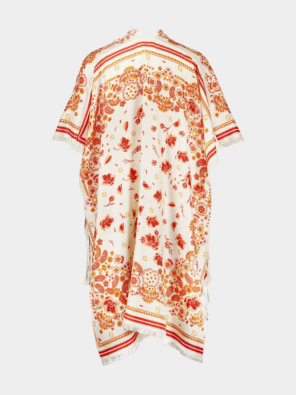 White and Red Silk Bandana Print Poncho - Image 2
