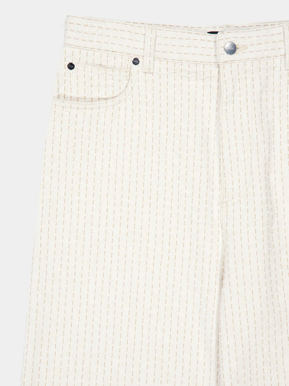 White Denim Jeans with Beige Topstitching - Image 3