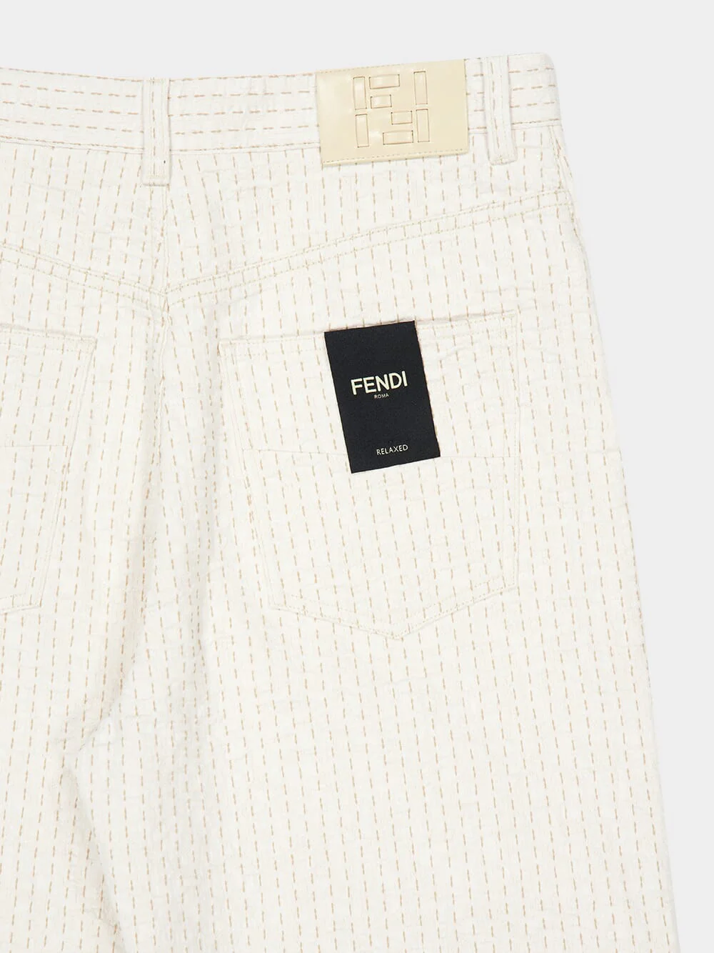 White Denim Jeans with Beige Topstitching - Image 4