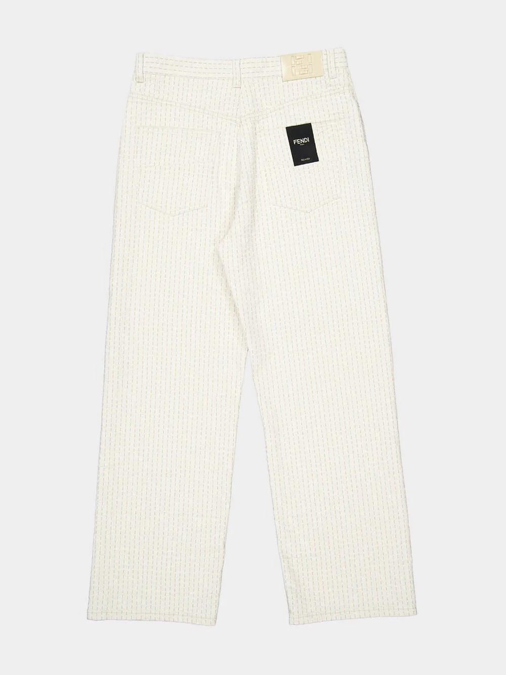 White Denim Jeans with Beige Topstitching - Image 6