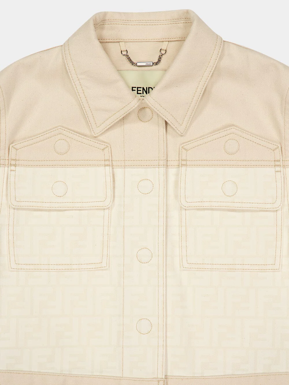 White FF Cropped Denim Jacket - Image 3