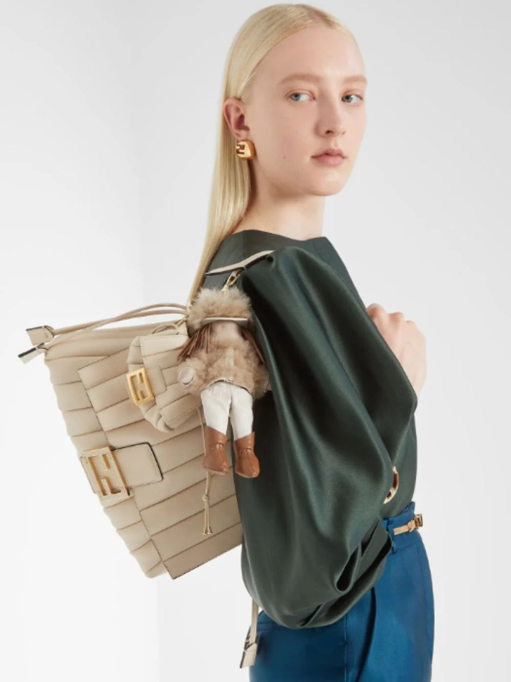 White Nano Mamma Baguette in Pleated Leather - Image 2