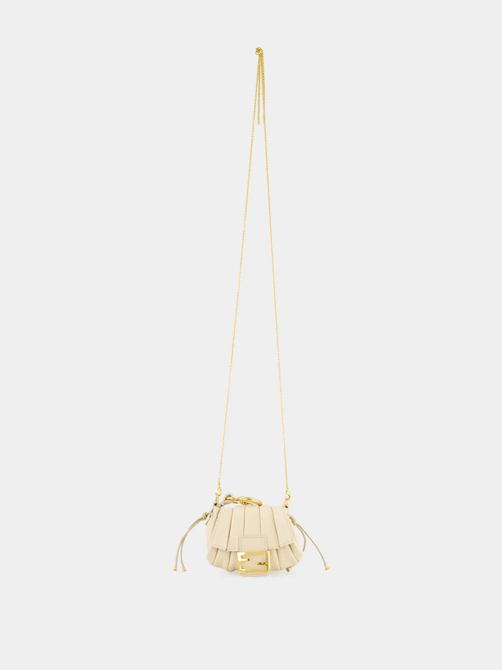 White Nano Mamma Baguette in Pleated Leather - Image 3