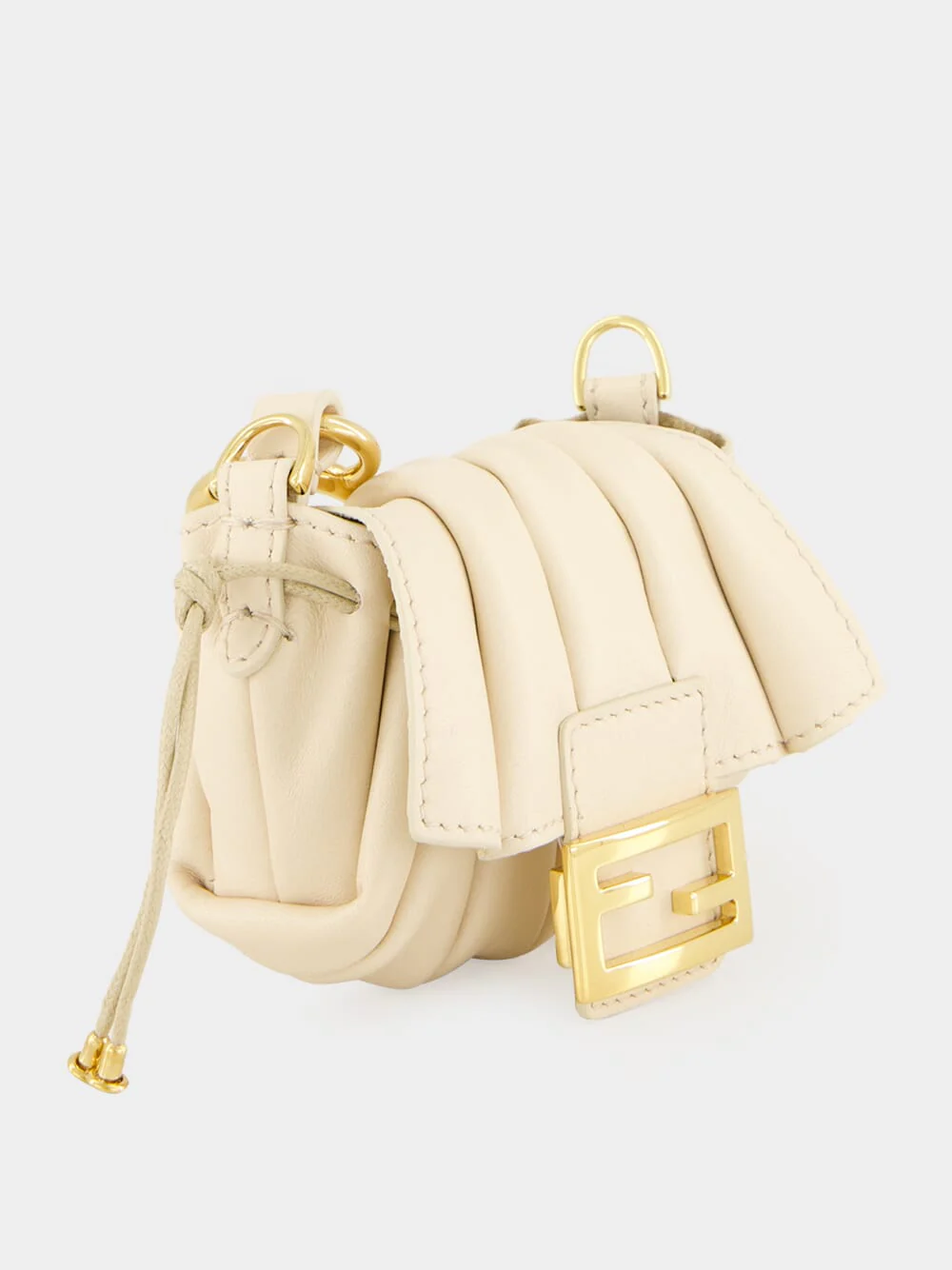 White Nano Mamma Baguette in Pleated Leather - Image 4