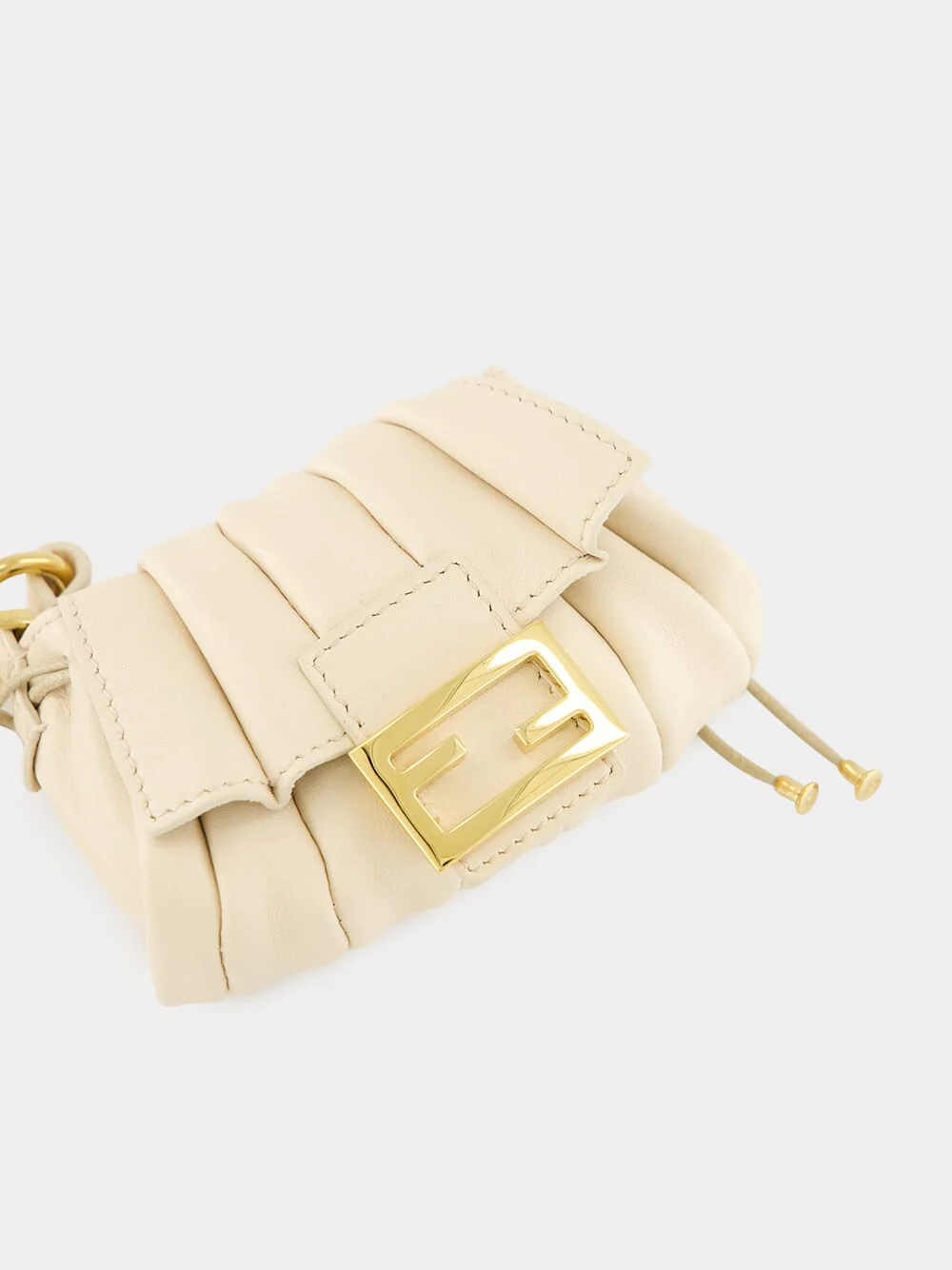 White Nano Mamma Baguette in Pleated Leather - Image 7