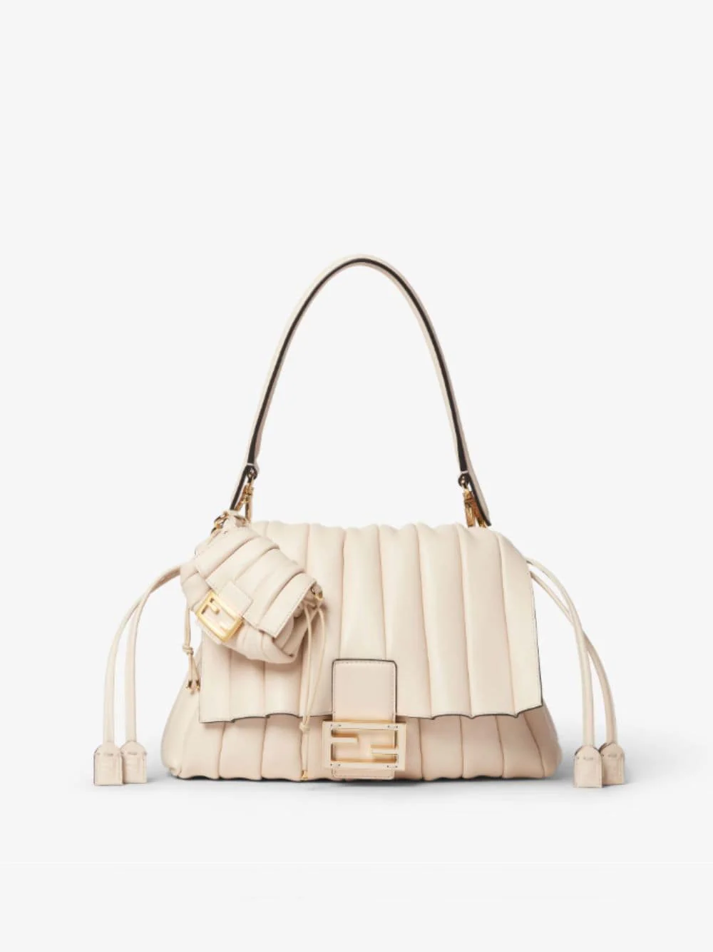 White Nano Mamma Baguette in Pleated Leather - Image 8