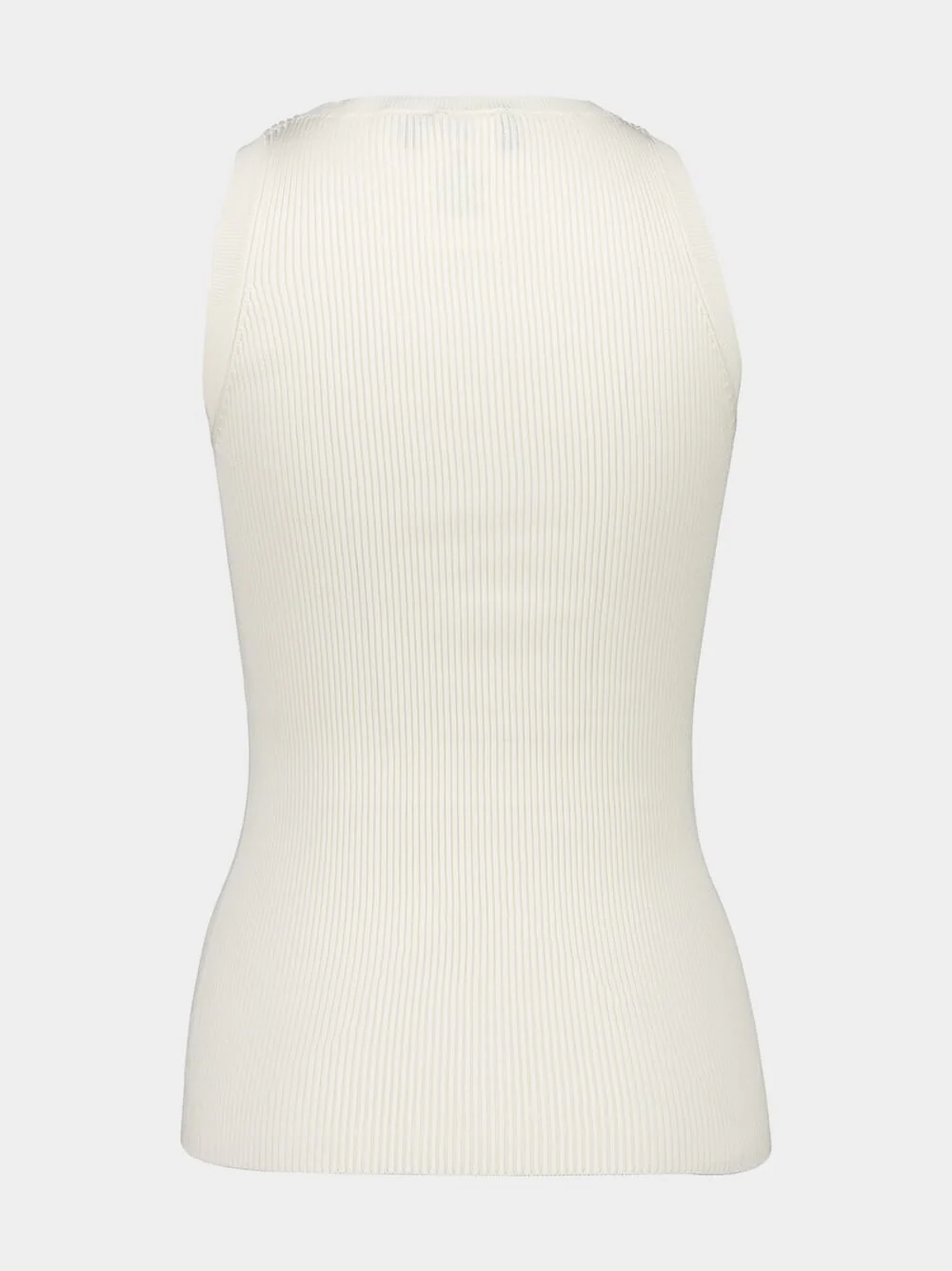 White Ribbed Silk-Cotton Tank Top - Image 2