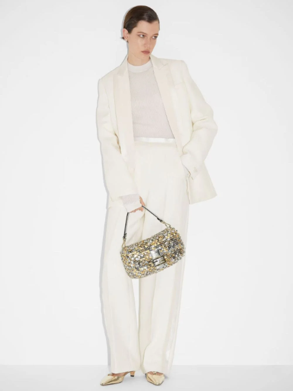 White Wool and Silk Tuxedo Blazer - Image 2