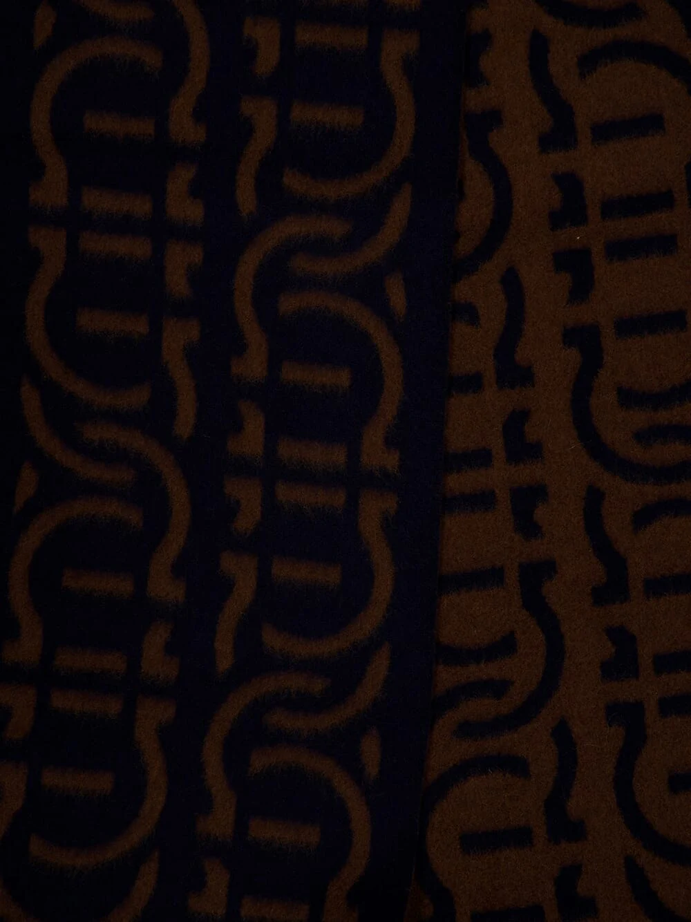 Gancini Jacquard Scarf in Espresso & Midnight Blue - Image 2