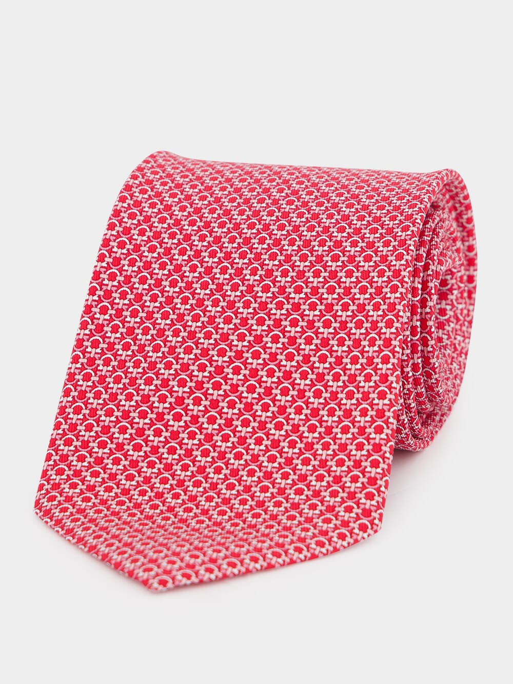 Gancini Print Red and Pink Silk Tie