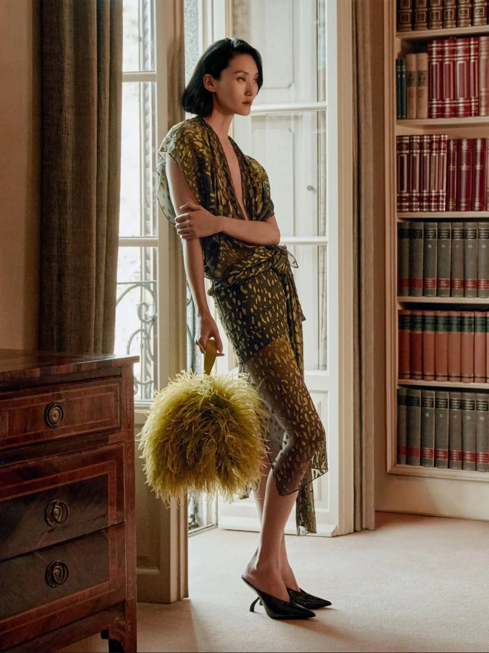 Antique Yellow Feather Mini Clutch Bag - Image 3