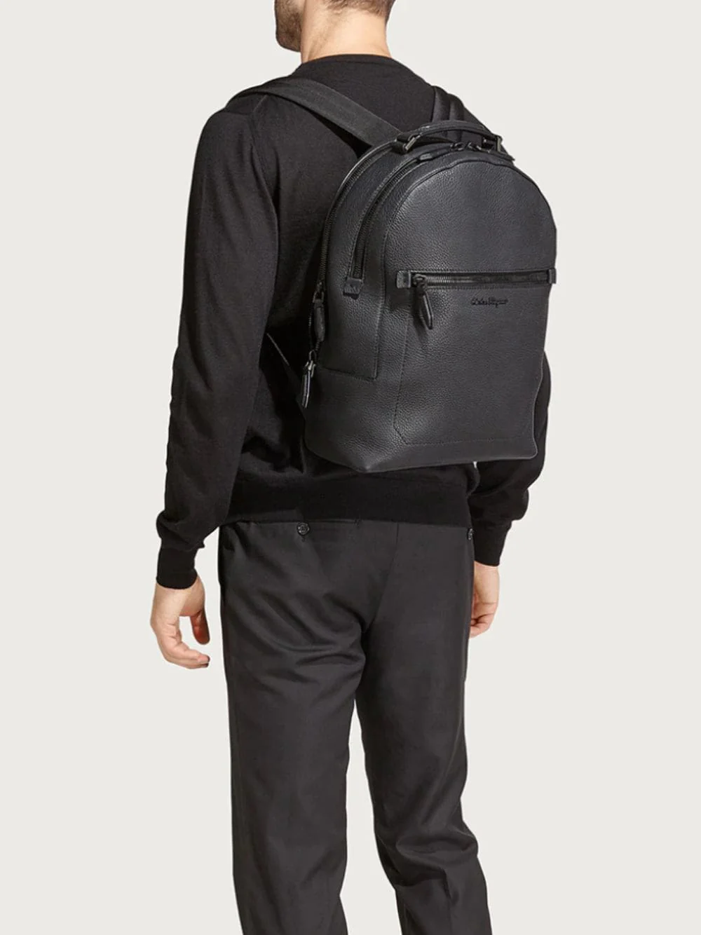 Black Calfskin Leather Backpack - Image 2
