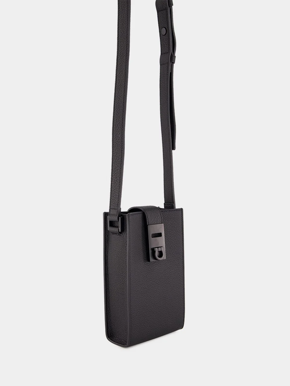 Gancini-buckle Black Leather Crossbody Bag - Image 3
