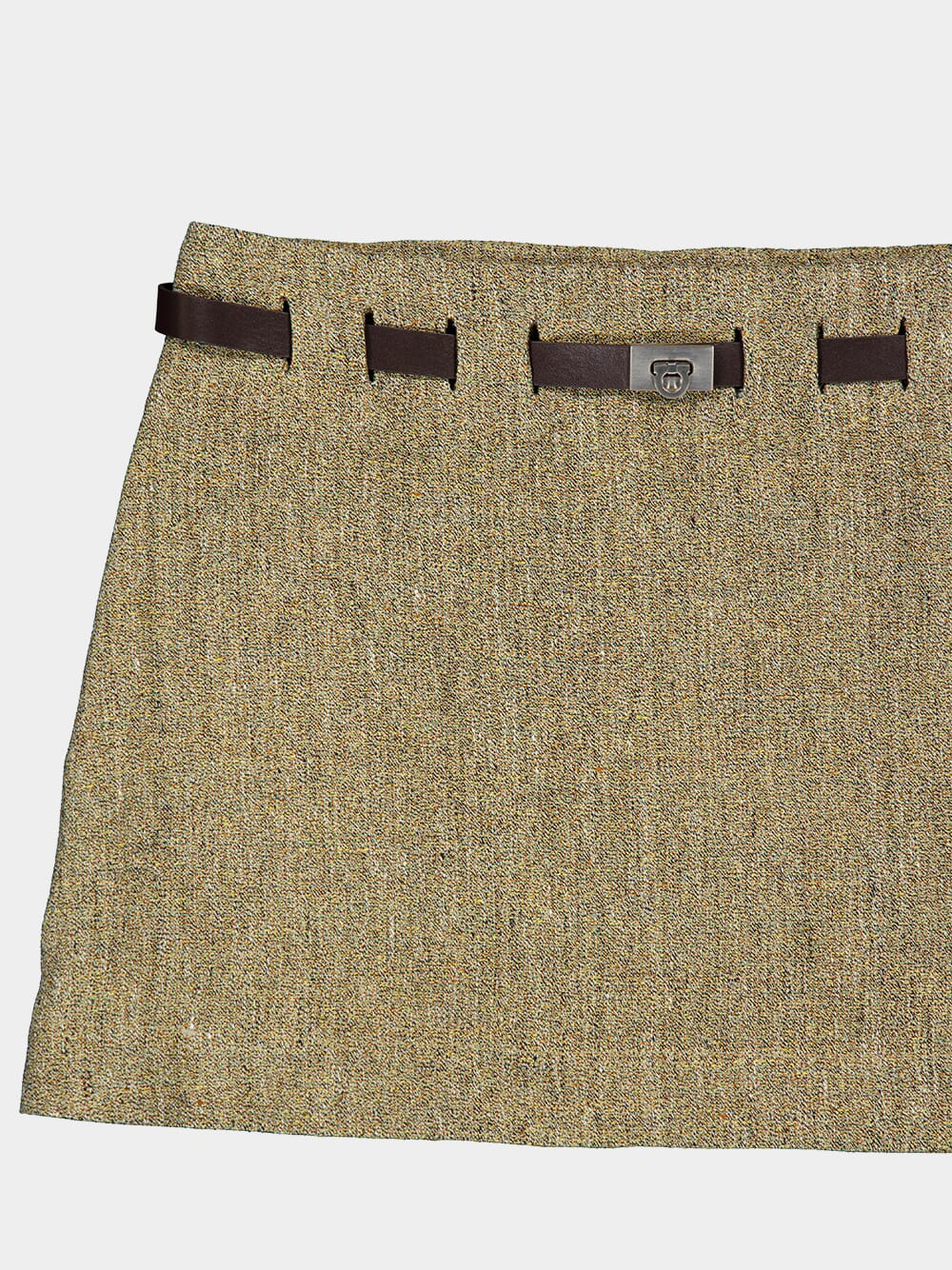 Beige Linen Mini Skirt with Gancini Belt - Image 3