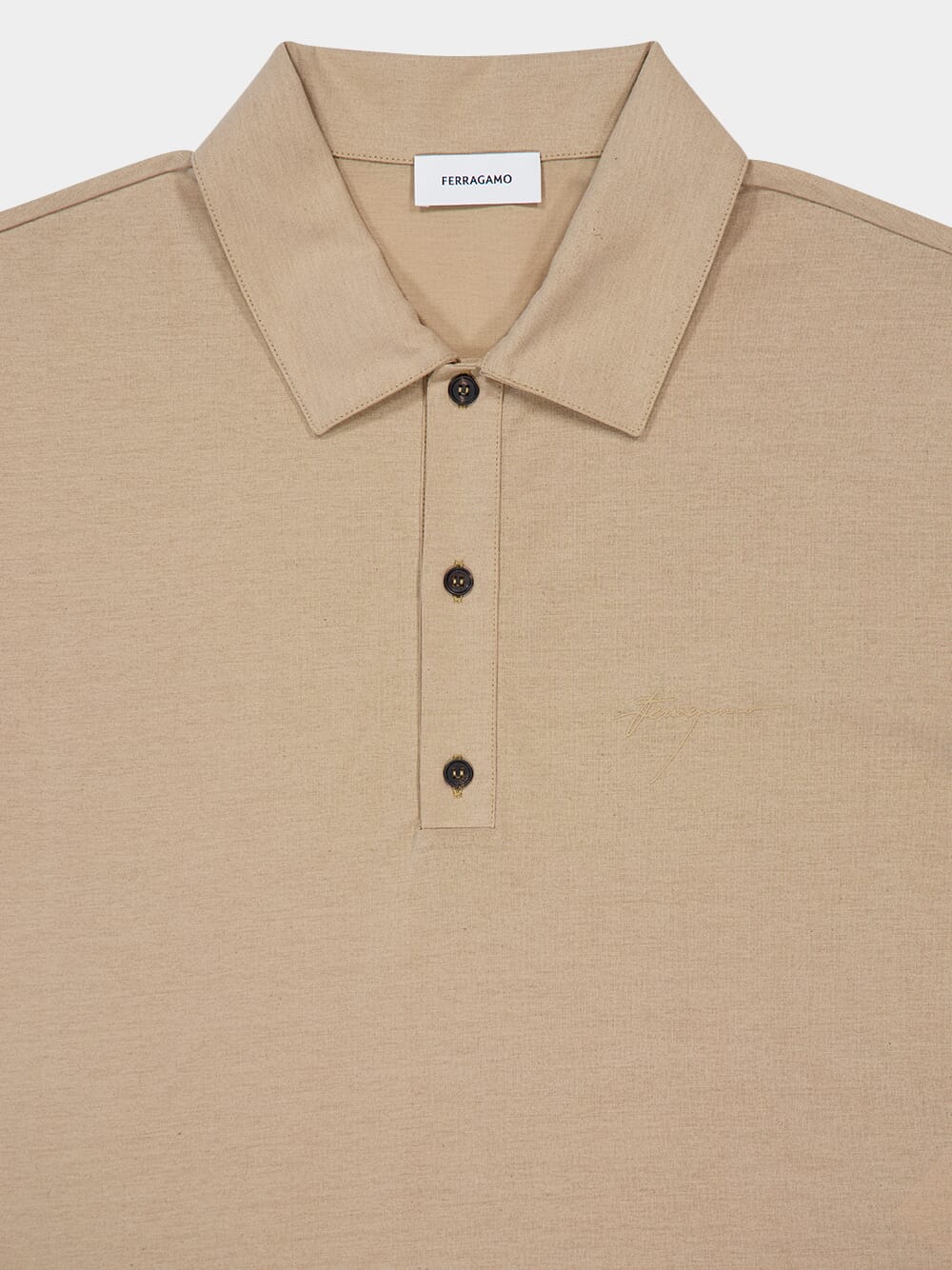 Beige Short-Sleeve Cotton Crepe Polo Shirt - Image 3