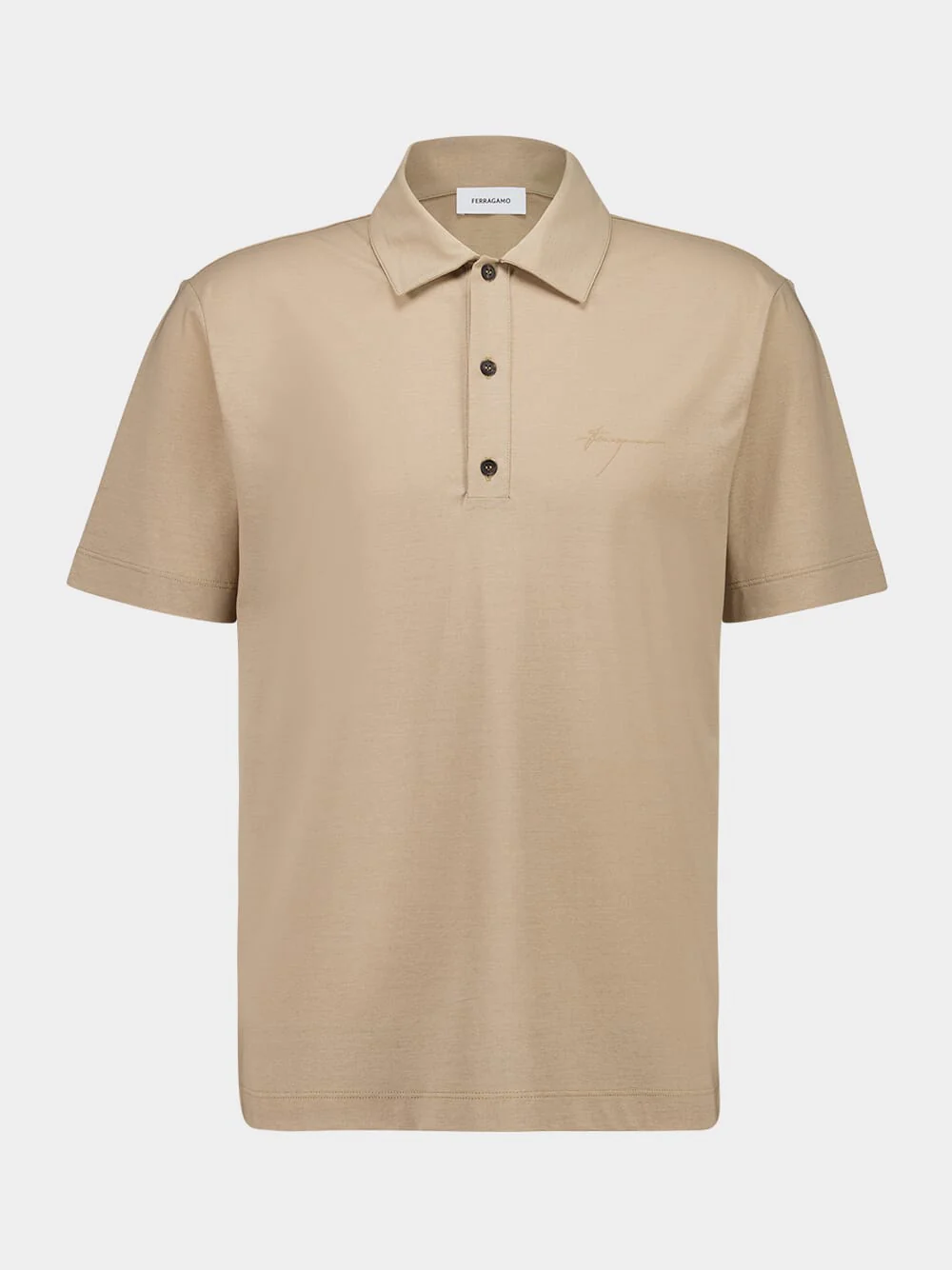 Beige Short-Sleeve Cotton Crepe Polo Shirt - Image 4