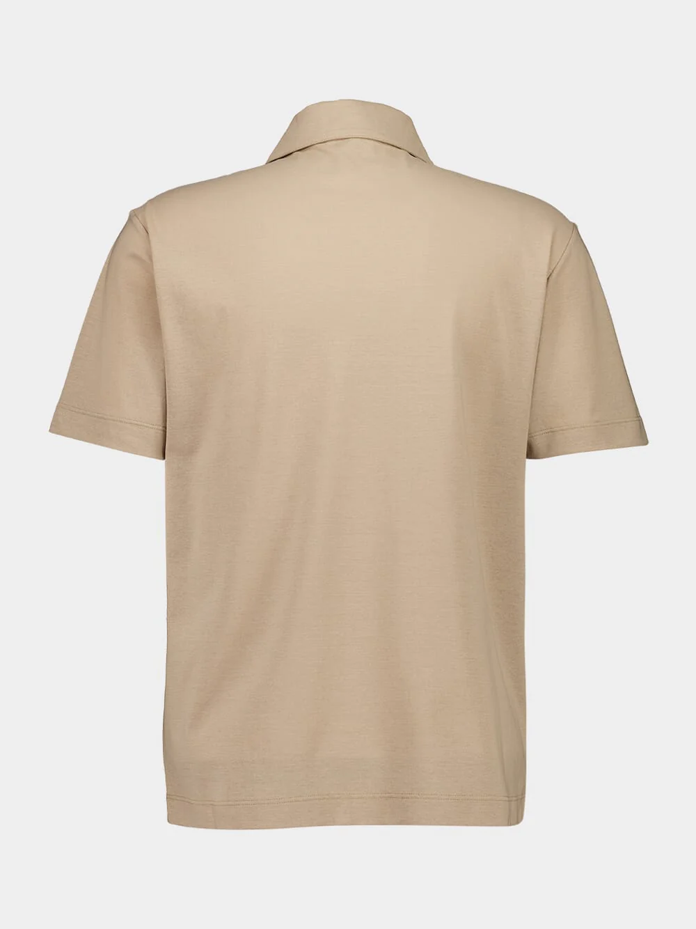 Beige Short-Sleeve Cotton Crepe Polo Shirt - Image 5