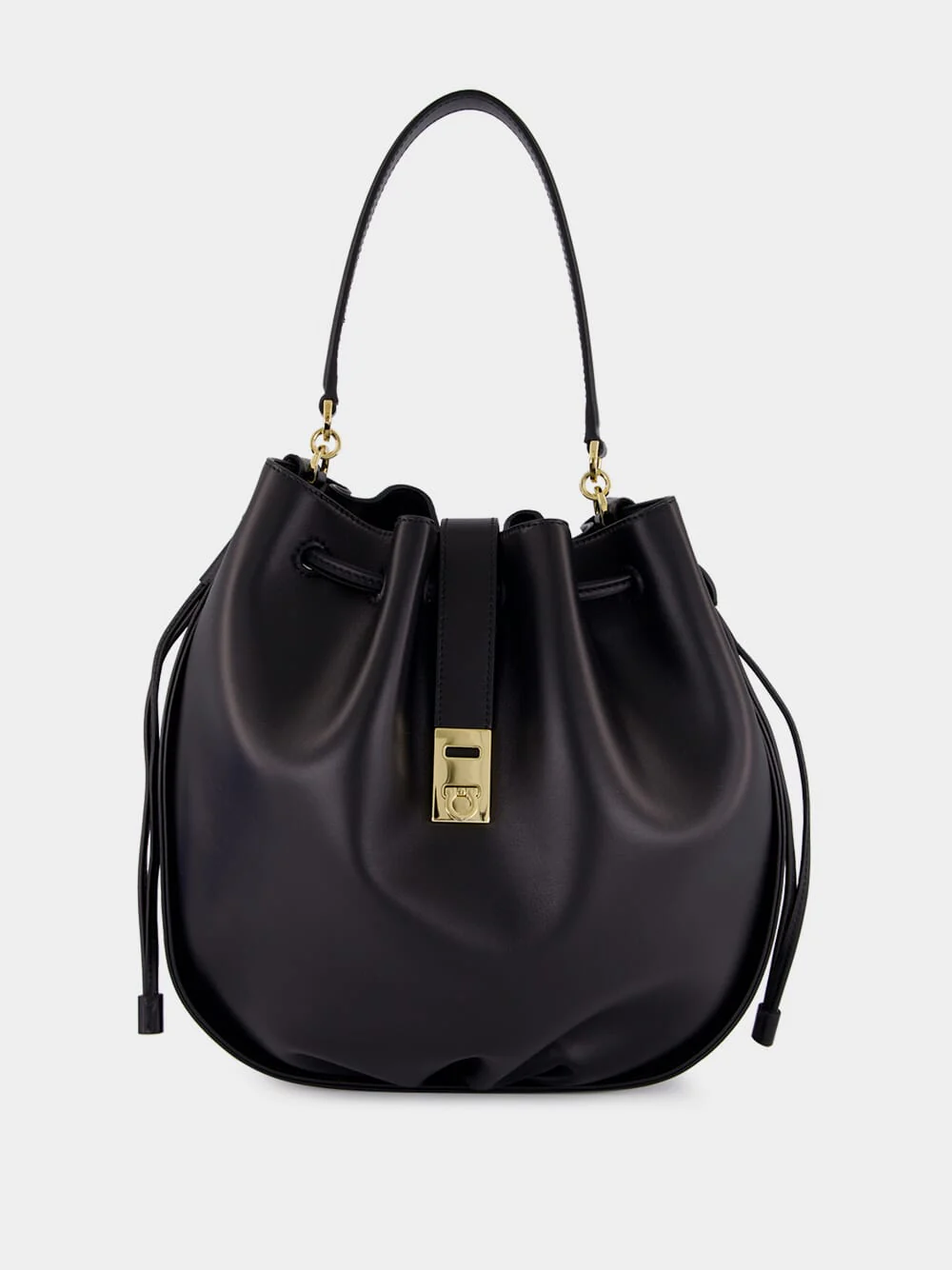 Black Calfskin Hug Bucket Bag