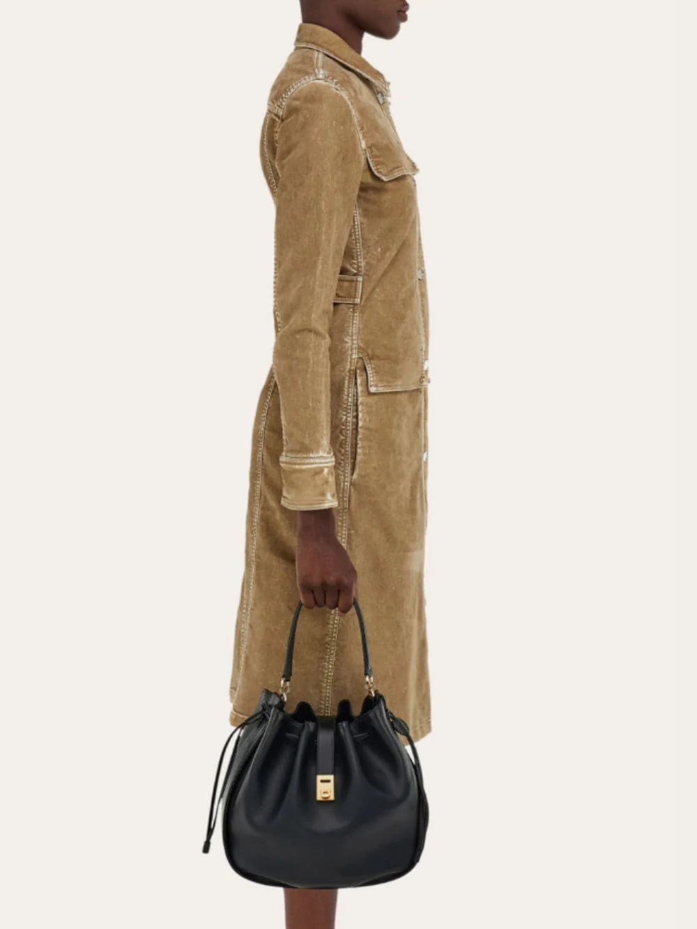 Black Calfskin Hug Bucket Bag - Image 2