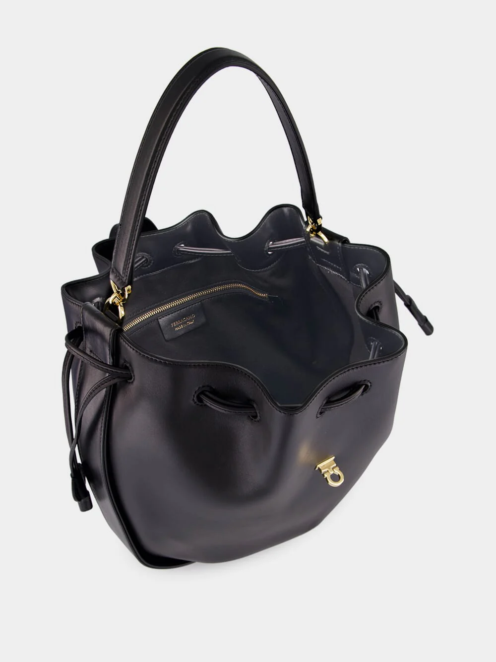 Black Calfskin Hug Bucket Bag - Image 8