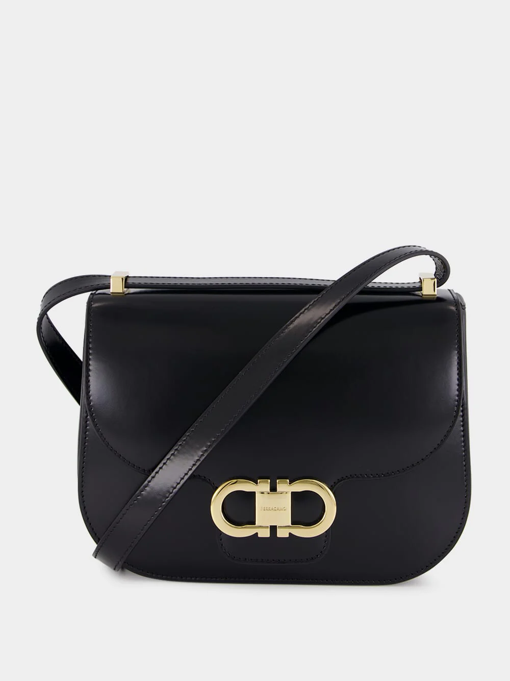 Black Double Gancini North-South Crossbody Bag