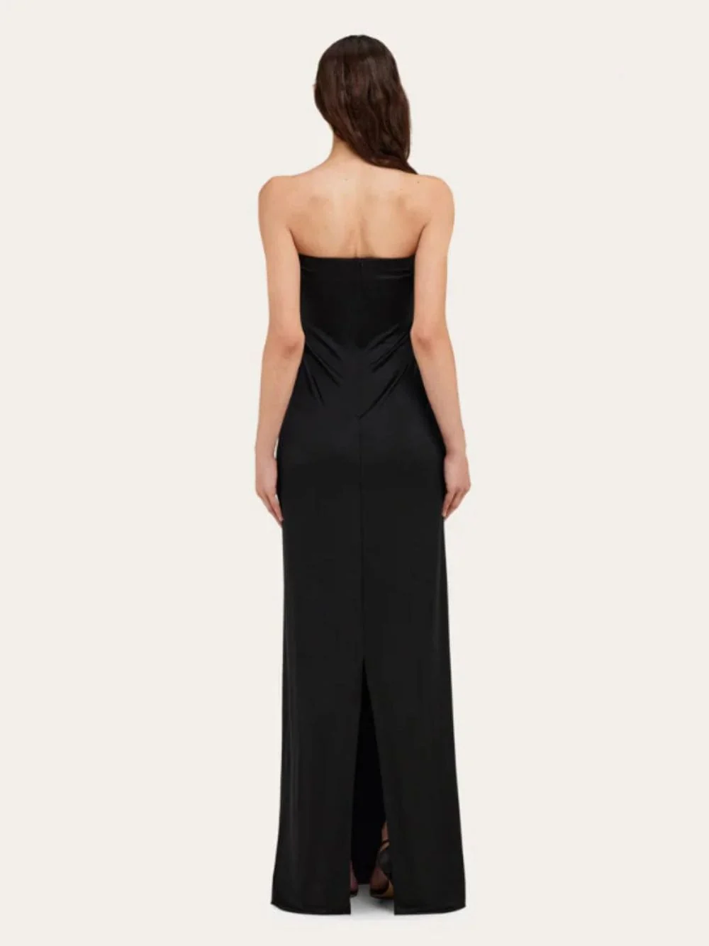 Black Gathered Strapless Long Dress - Image 3