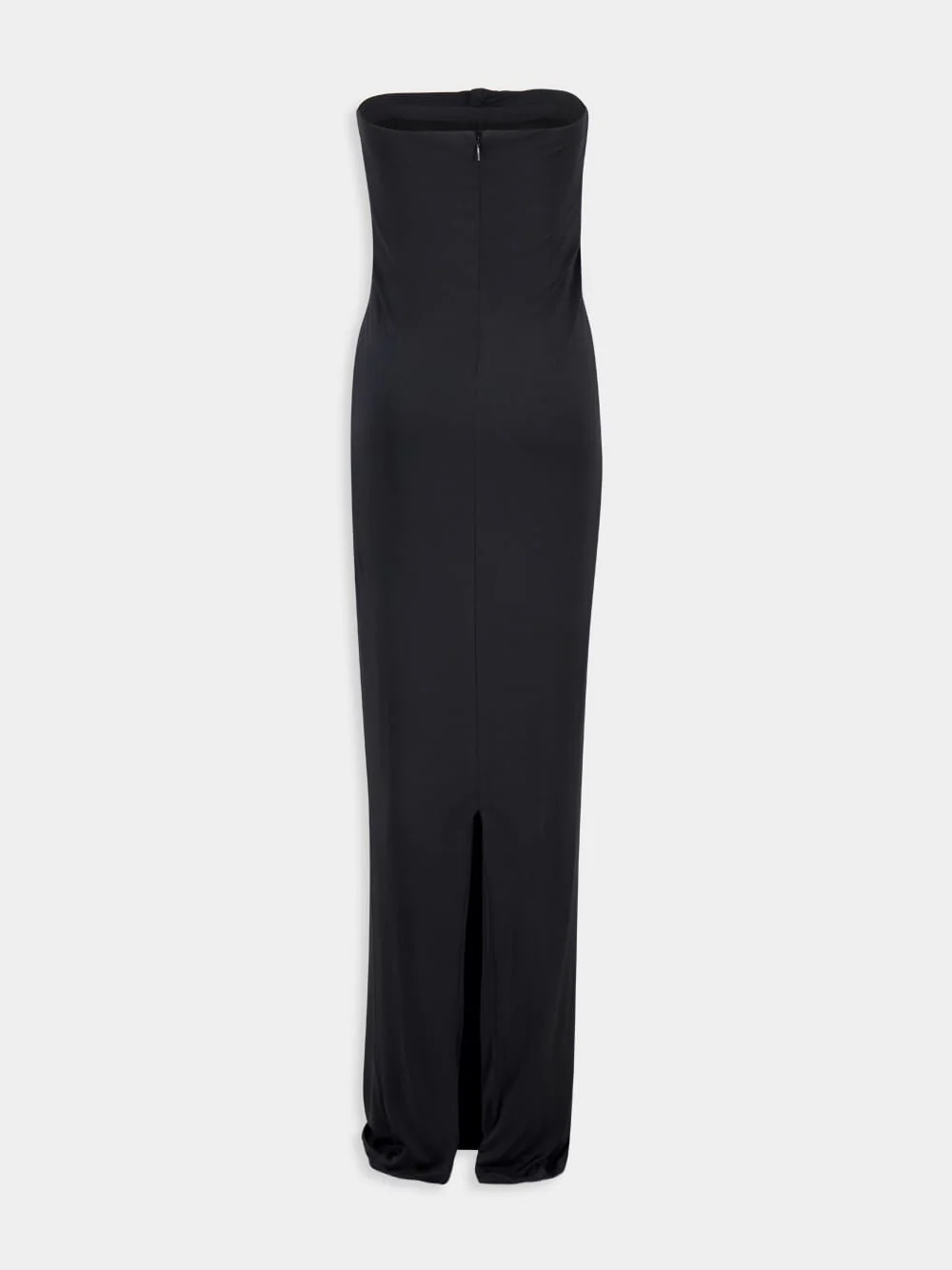 Black Gathered Strapless Long Dress - Image 4
