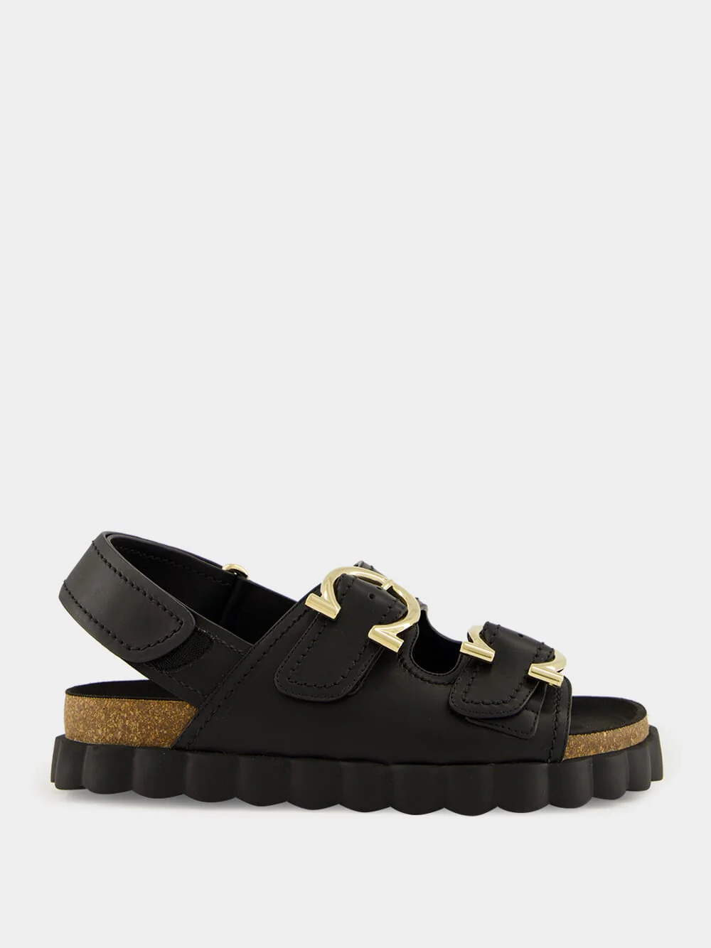 Black Kamakura Ornament Double Buckle Sandals