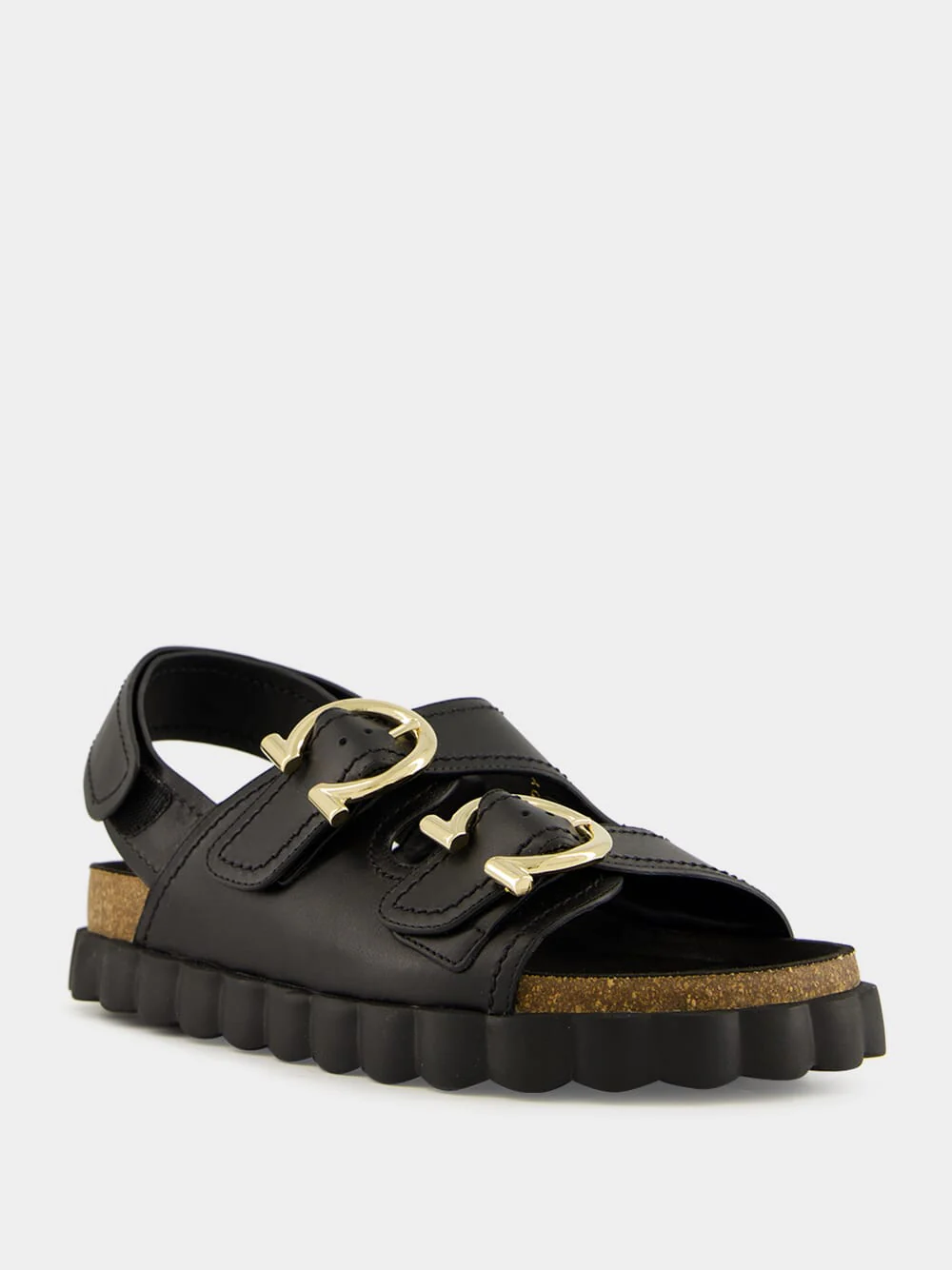 Black Kamakura Ornament Double Buckle Sandals - Image 2