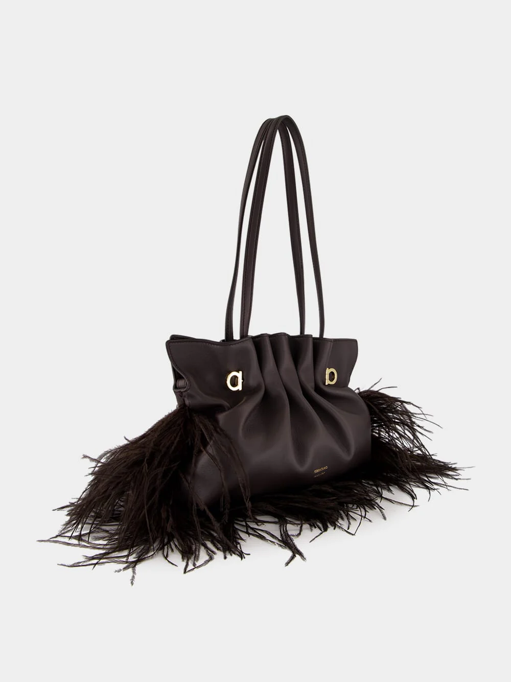 Black Nappa Leather Feather Small Soft Bag - Image 3