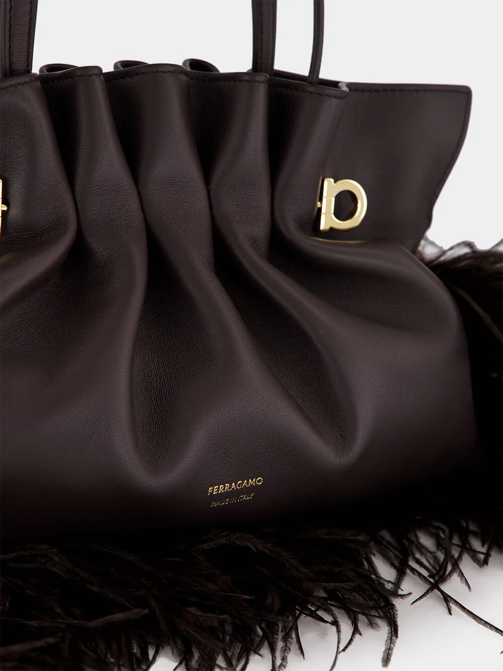 Black Nappa Leather Feather Small Soft Bag - Image 7