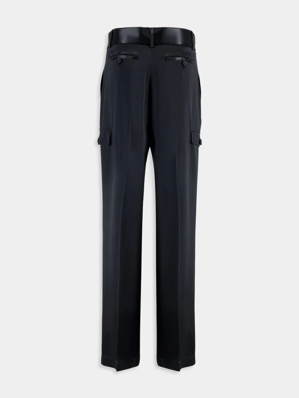Black Satin Straight-Leg Trousers - Image 2