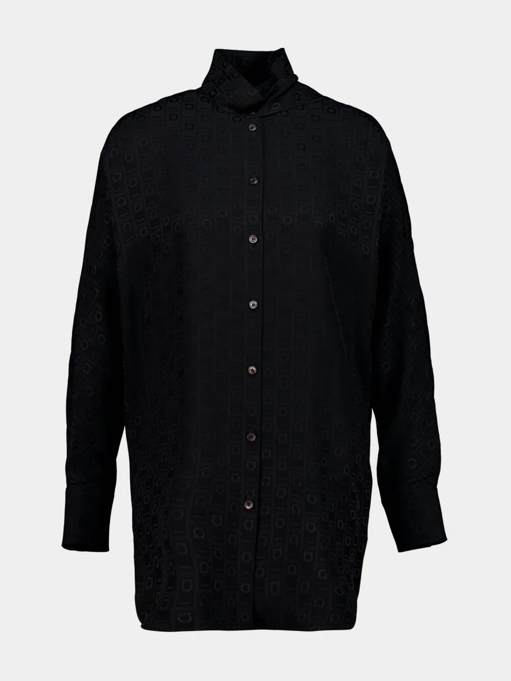 Black Silk Blouse with Sash Collar