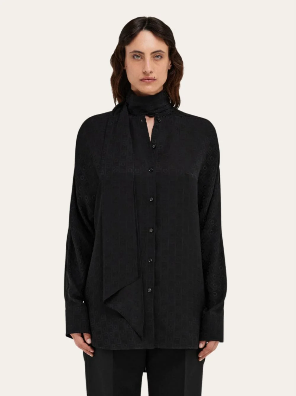 Black Silk Blouse with Sash Collar - Image 2