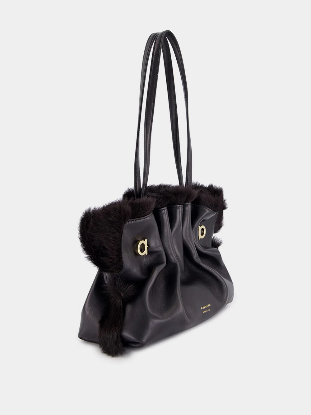 Black Soft-Bag with Mink Trim - Image 3
