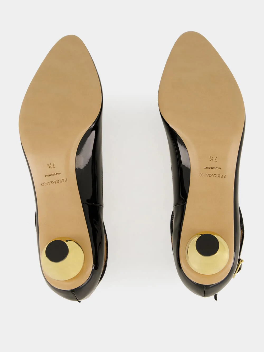 Black T-Strap Pumps with Gold Heel - Image 7