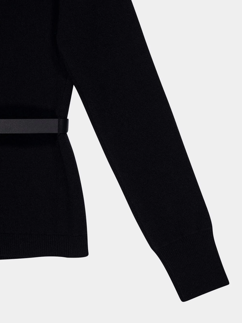 Black Wool Cardigan with Leather Belt - Image 4