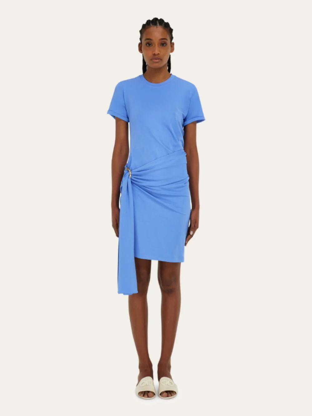 Blue Draped Viscose Mini Dress