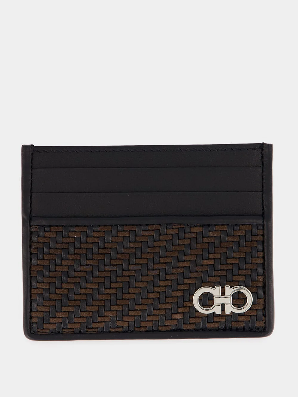 Brown and Black Woven Leather Card Holder