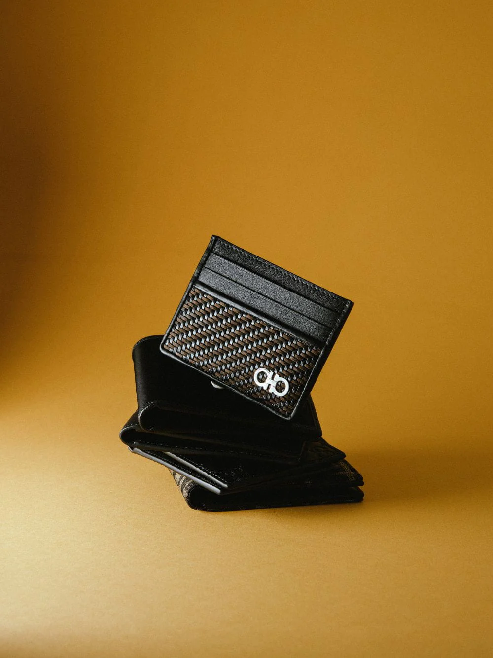 Brown and Black Woven Leather Card Holder - Image 2