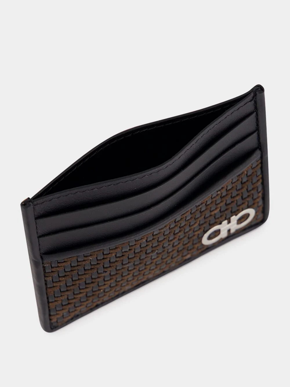 Brown and Black Woven Leather Card Holder - Image 4