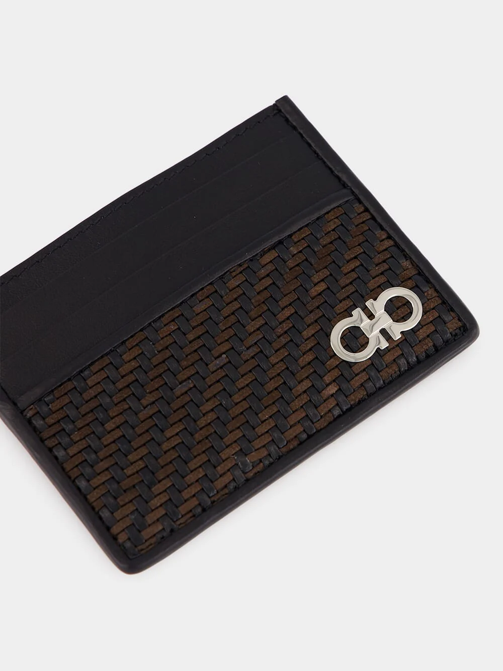 Brown and Black Woven Leather Card Holder - Image 5