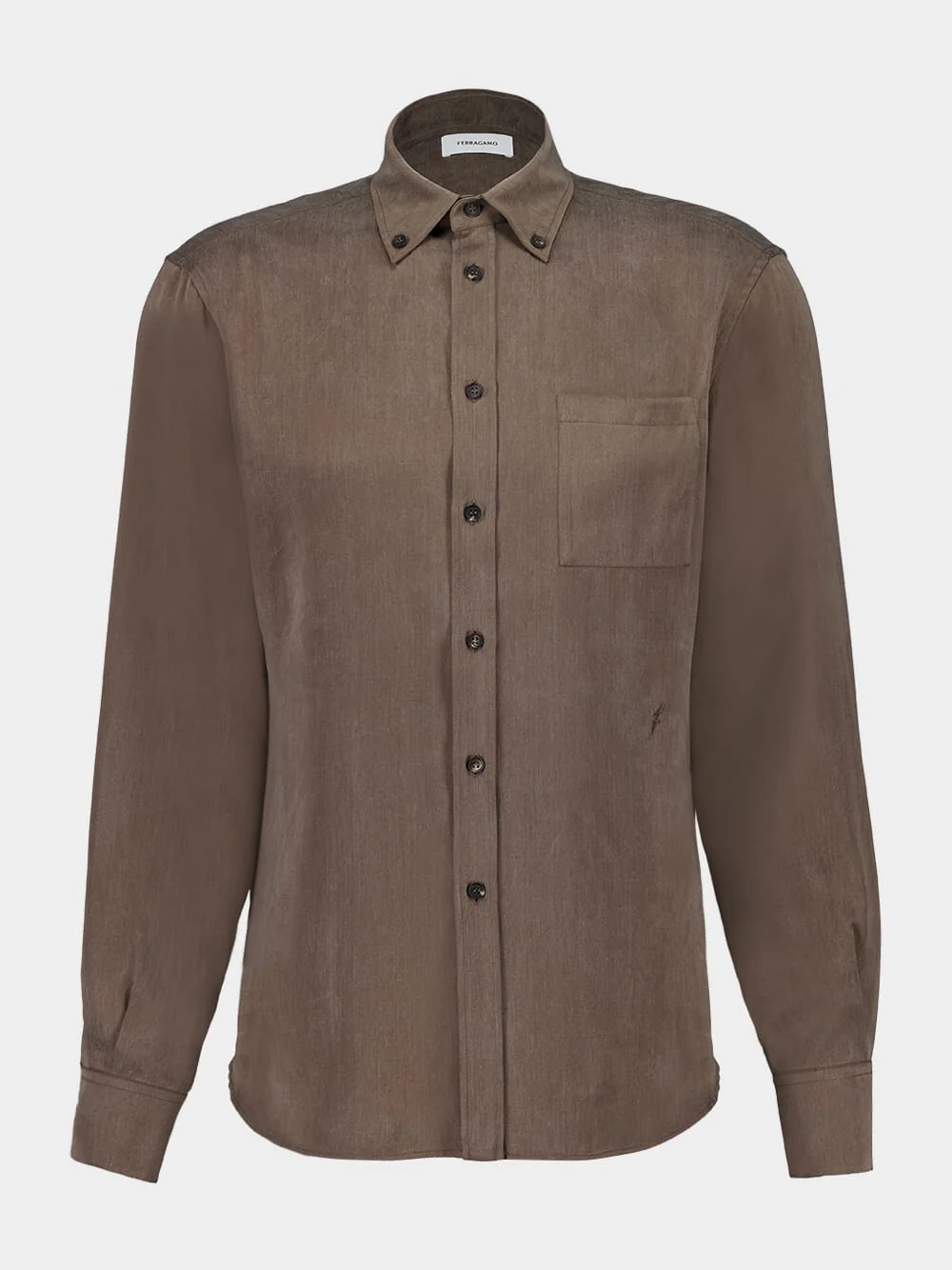 Brown Button-Up Shirt in Matt Satin Lyocell