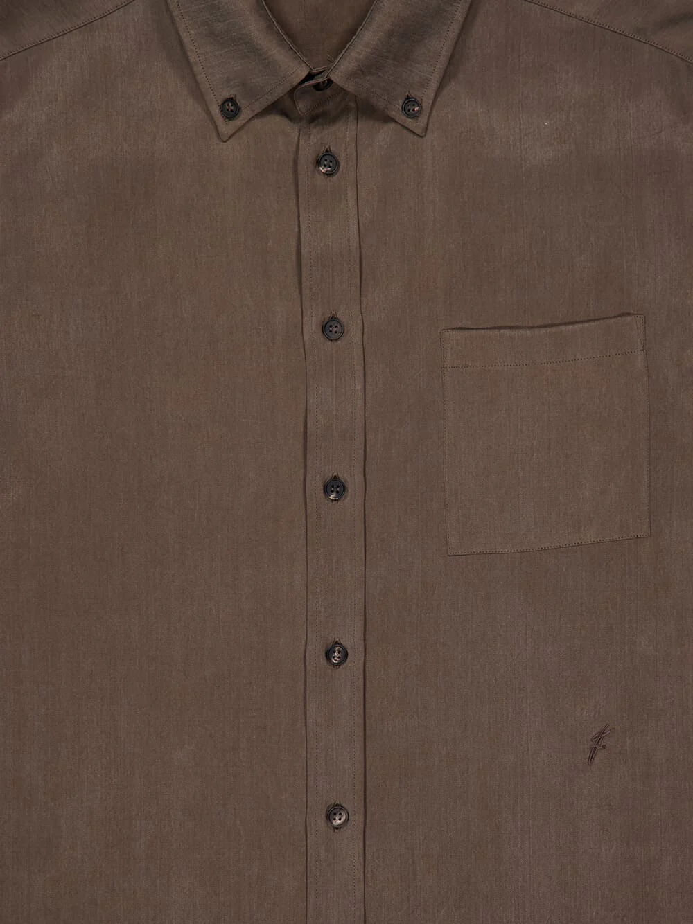 Brown Button-Up Shirt in Matt Satin Lyocell - Image 3